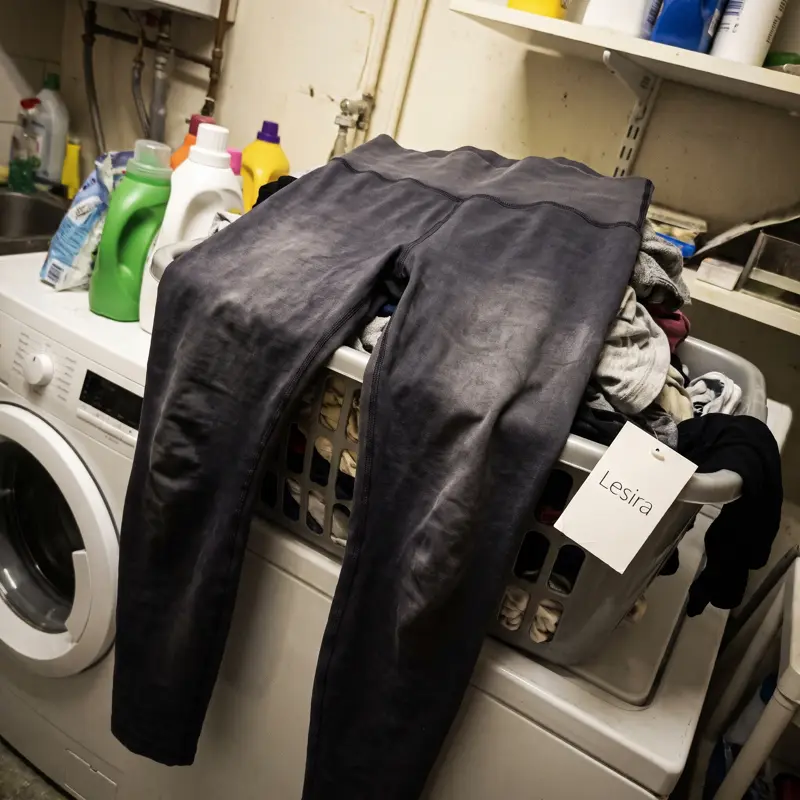 Ausgewaschene graue Lesira Leggings auf dem Wäschekorb
